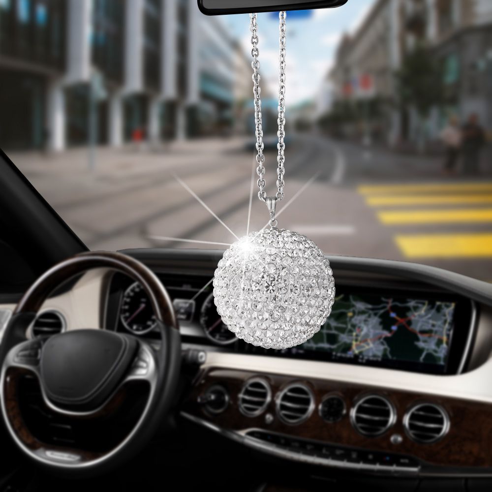 Champagne gold Car Rear View Mirror Pendant Crystal hanging Ornament Fashion Car Accessories Bling Colorful Mirror Pendant Lucky Crystal Auto Interior Decoration 