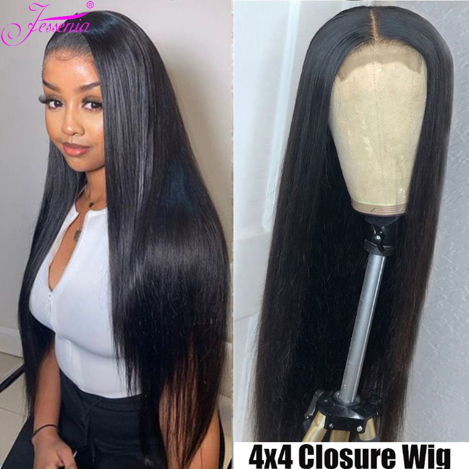 8-24inches Lace Closure Wigs Long Straight Hair Wigs Pre Plucked Nature  Hairline Malaysian 4X4 Lace