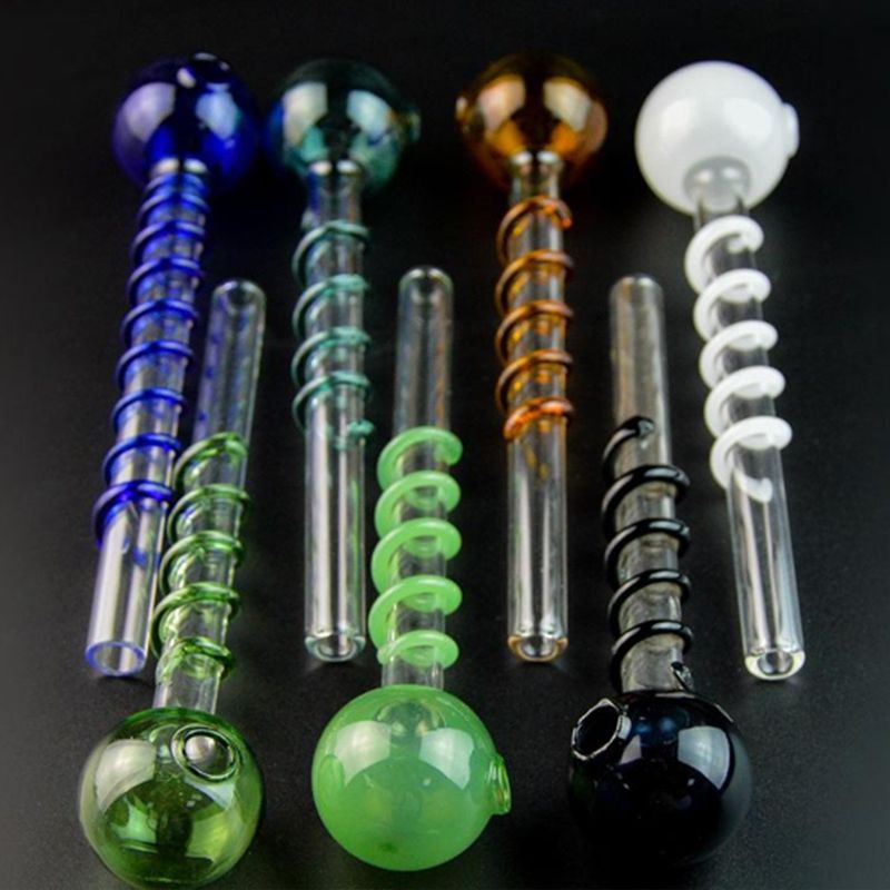 2021 14cm Glass Oil Burner Pipe With Spiral Decor Tobacco Pipes Spoon