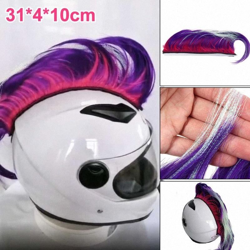 Helmet Mohawk Wig Motorcycle Adhesive Mohawk Hair Costumes Wig Deep Blue Hawk