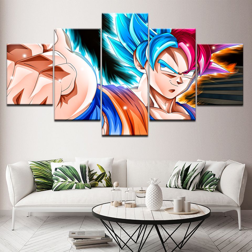 5 piezas modulares Lona de Dragon Ball Z Goku pintar paneles de arte cartel de la 5 piezas modulares Lona de Dragon Ball Z Goku pintar paneles de arte cartel de la