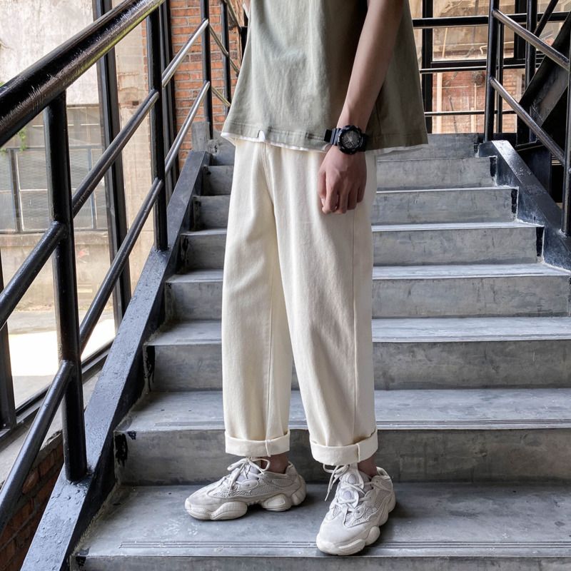 Compra Jeans Menores Black Beige Moda Retro Casual Hombres Hombres  Streetwear Streetwear Wild Flow Hip Hop Denim Pantalones Para Hombre S 2XL  Barato | Entrega Rápida Y Calidad | Es.Dhgate