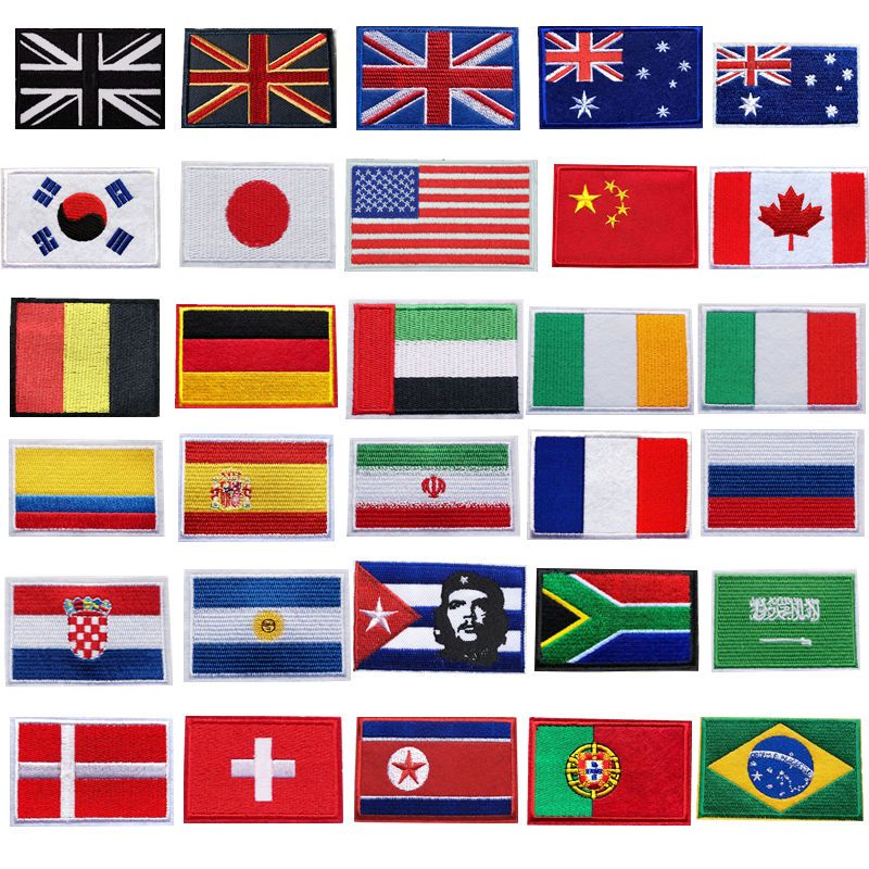 30 Countries Embroidered National Flags Patches Sew Iron On Badges USA