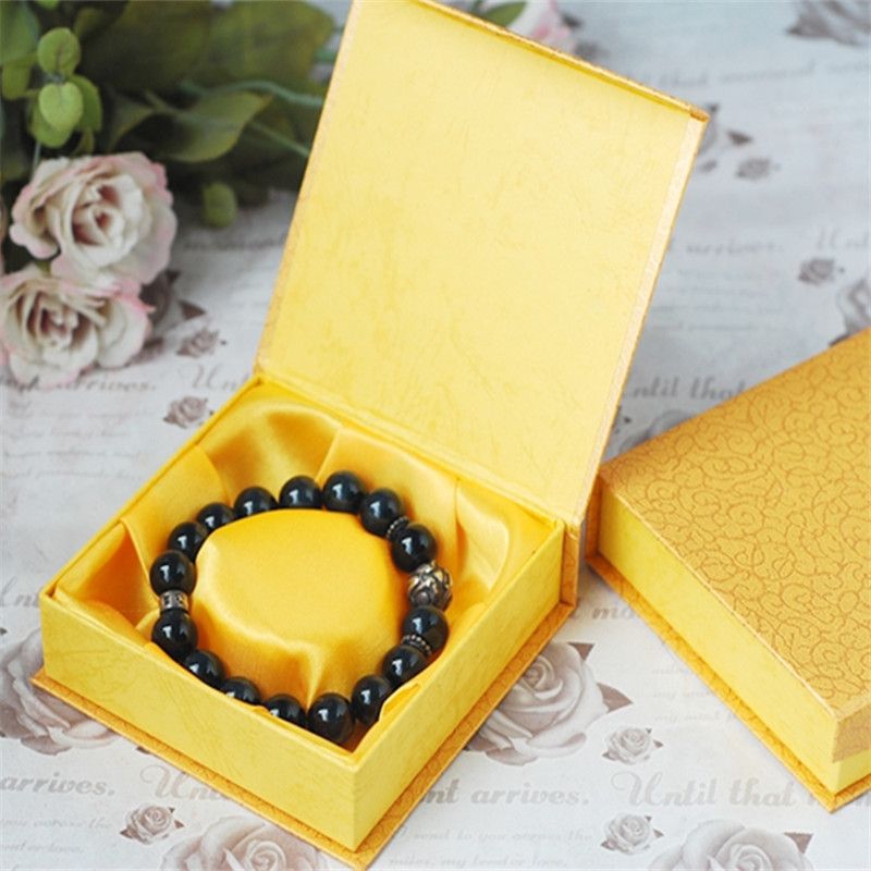 Yellow Paper Cardboard Mens Jewelry Bracelet Box With Magnet High