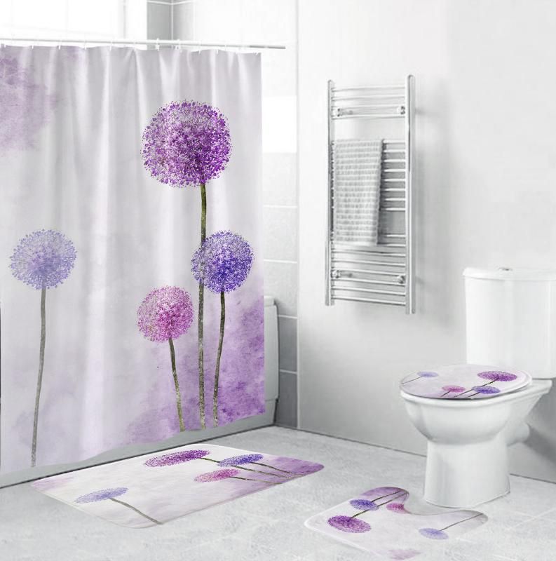 2021 Shower Curtains Dandelion Fabric, Purple Fabric Shower Curtain