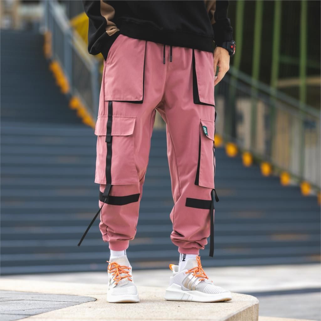 Compra Pantalones Cargo De Poliéster De Alta Calidad De Hip Hop De Los  Pantalones Ocasionales De Los Hombres Del Otoño Multi Bolsillo De La Borla  De La Moda Adolescente Pantalones De Carga