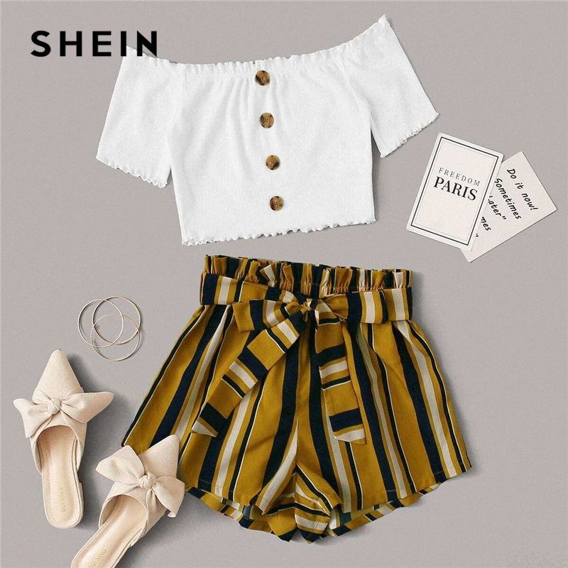 SHEIN Multicolor Lettuce Edge Bardot 