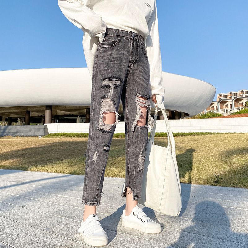 Gray ripped jeans women's Clearance