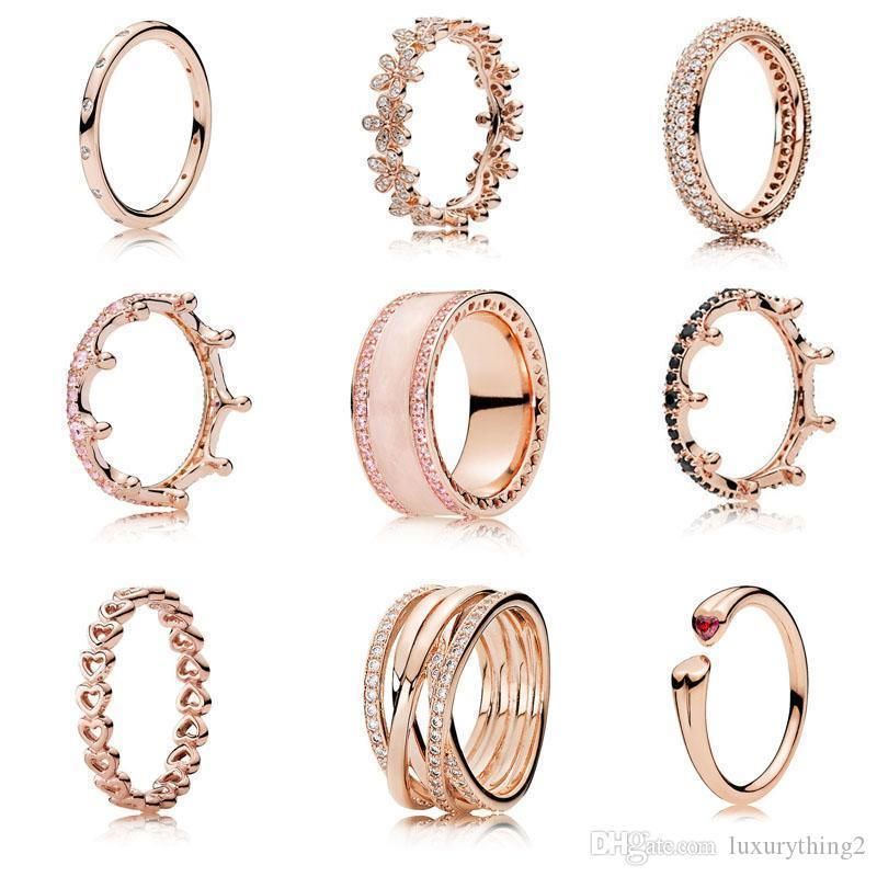 New 925 Sterling Silver Sparkling Pink Crystal Crown Rose Gold Pandora Ring For Women Wedding Rings Lady Birthday Gift Jewelry Wedding Band Cheap Wedding Rings From Chanel1 32 47 Dhgate Com