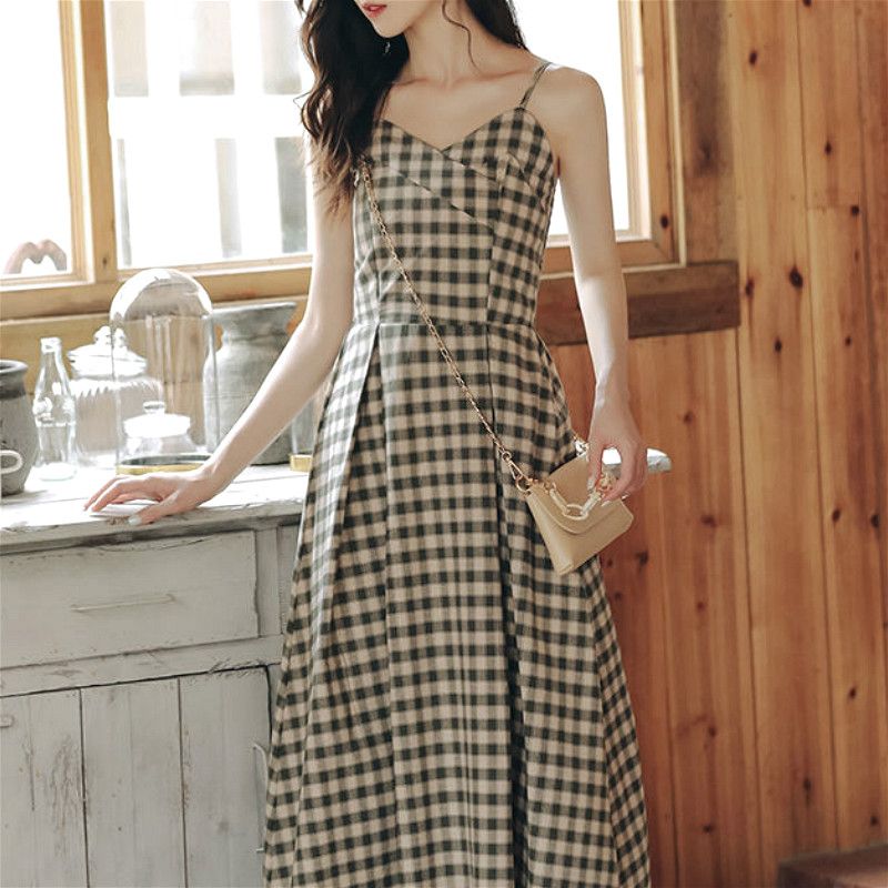 plaid spaghetti strap dress