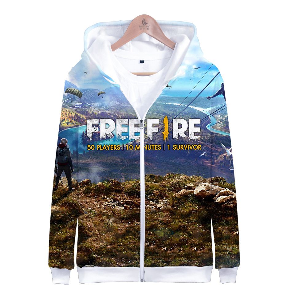 Winter Mens Jackets And Coats Shooting Game Free Fire 3d Hoodie Fleece Zipper Hooded Sweatshirt Outwear Warm Coat Kawaii Clothes