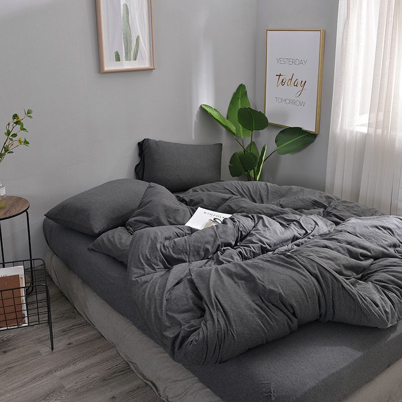 3/100 Cotton Jersey Knitted Bedding Set Dark Grey Duvet Cover Fitted