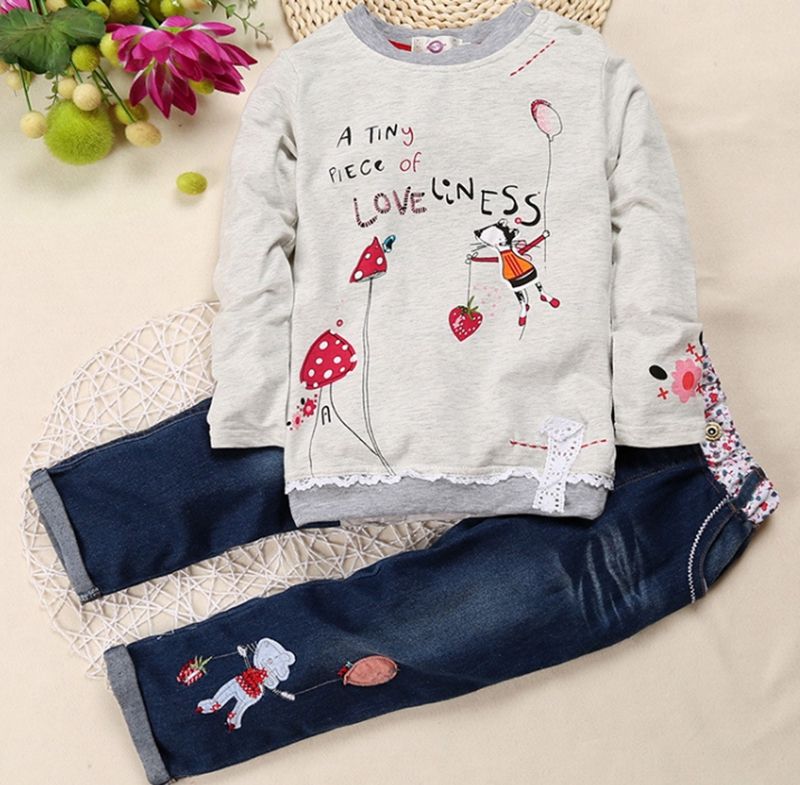 2021 Baby Infant Girl Designers Clothes Floral Embroidery Shirts Denim ...