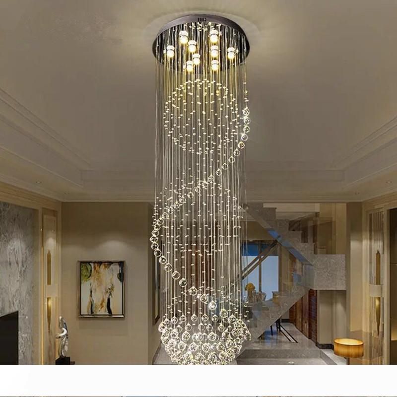 Lustre Pendentif pour Hall Salon Escalier SILJOY Luminaire Plafonnier LED rond Goutte de Pluie de K9 Cristal Entrée