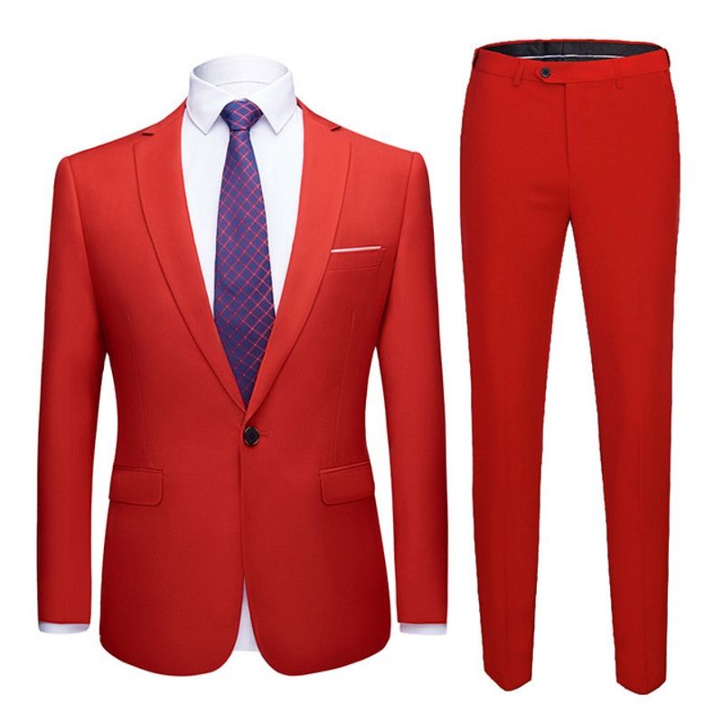 Red Men Suits Slim Fit Business Uniform Office Suit Wedding Groom Party