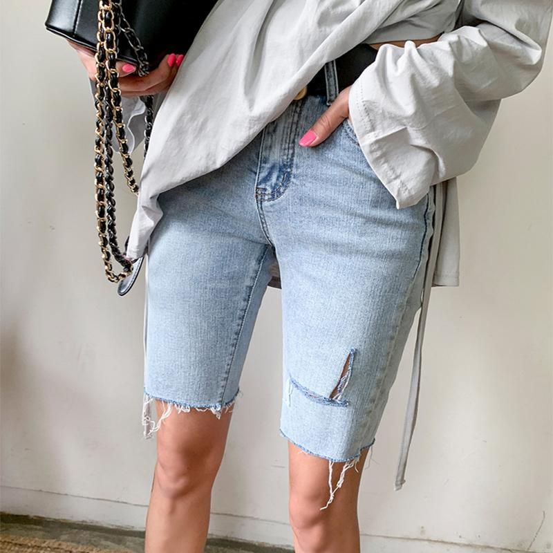 denim biker shorts women's
