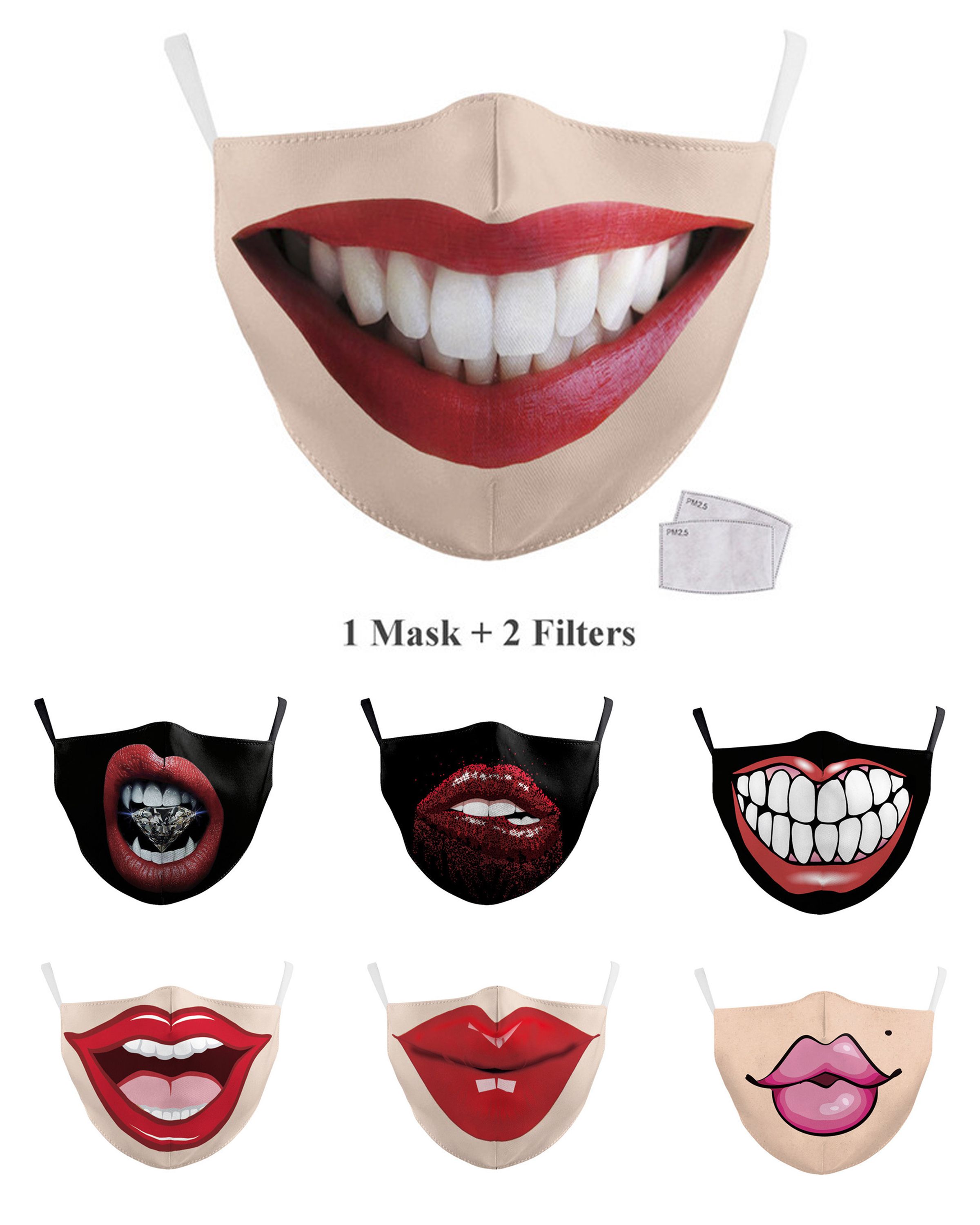 2020 Hot Sale Reusable 3D Printing Lip Face Masks Mouth Mask Funny