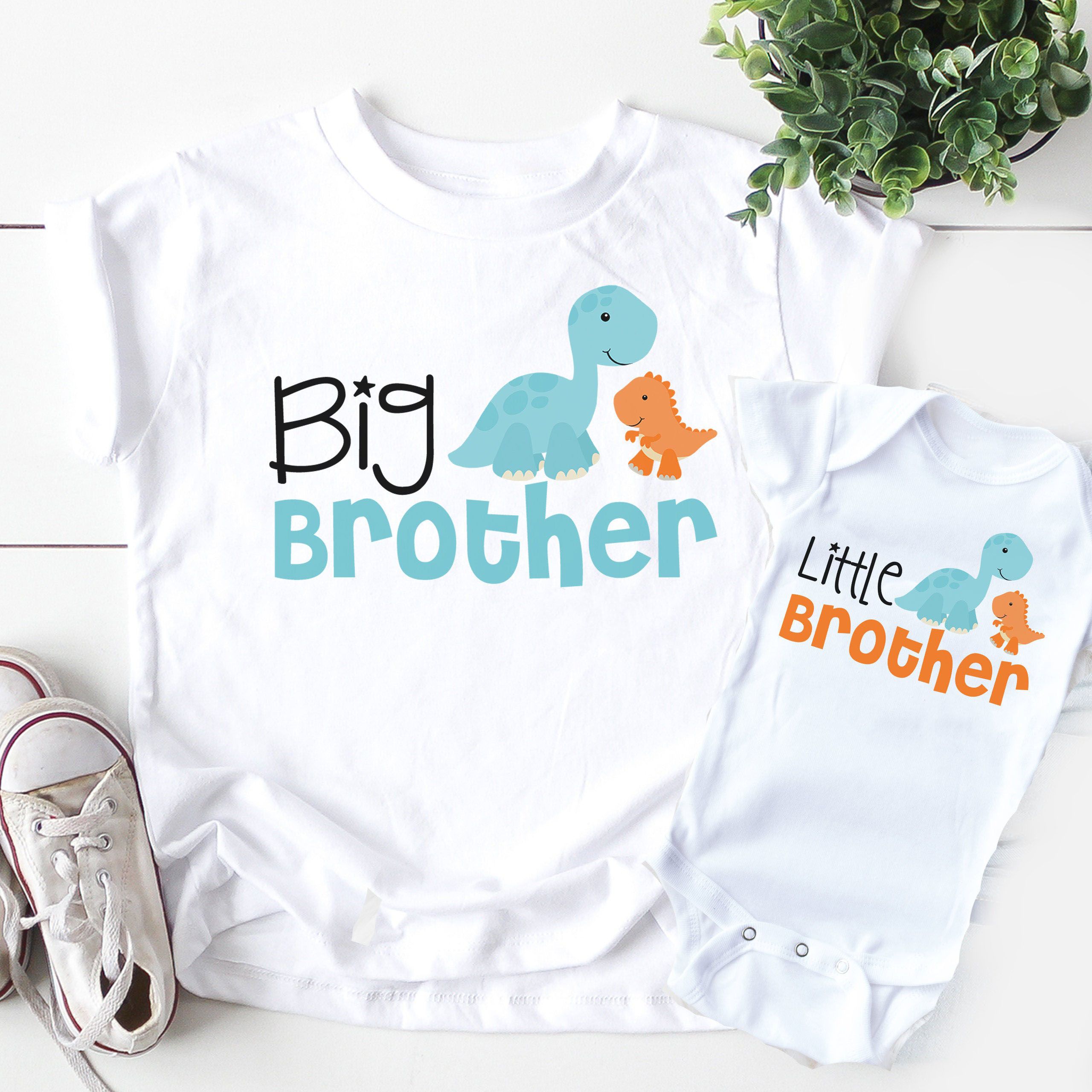 2pc Big/little Brother/cousin T-Shirts Dinosaur Cartoon Print Baby Romper  Children Family Looks Tops Tee Jumpsuit and Tee Shirts