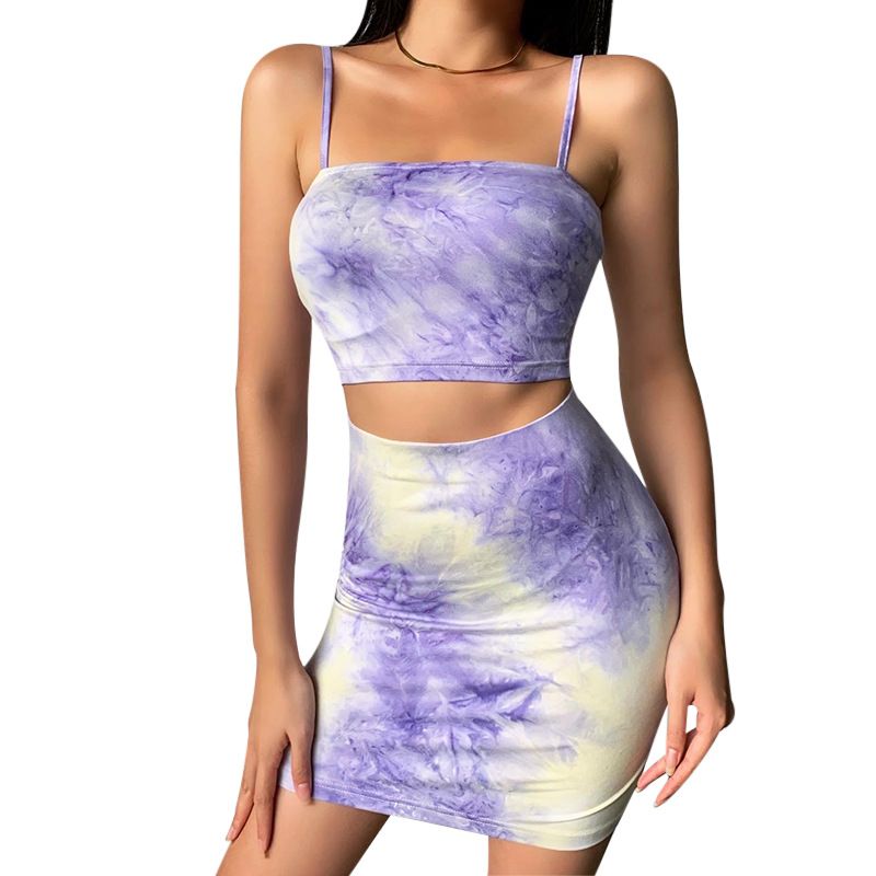 CRYYU Women 2 Pieces Outfits Self Tie Tie Dyed Crop Tops and Shorts Set CRYYU Women 2 Pieces Outfits Self Tie Tie Dyed Crop Tops and Shorts Set