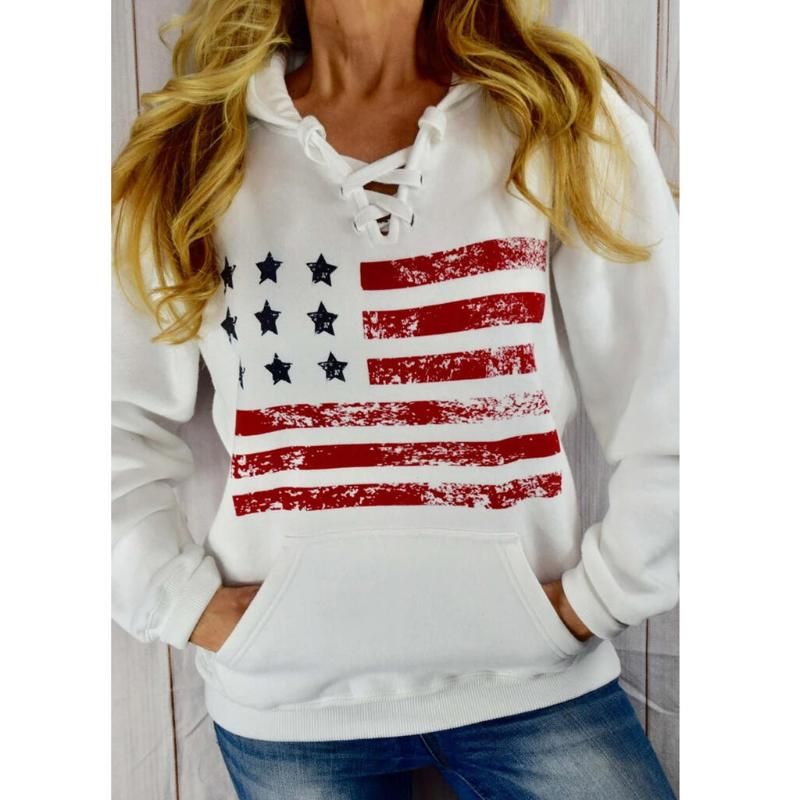 2021 American Flag Print Hoodies Womens Autumn Long Sleeve Patchwork ...