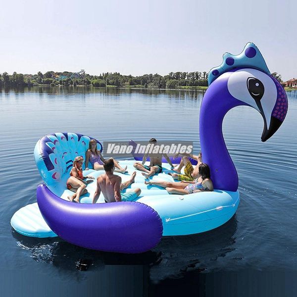 compre 16 pies barco inflable gigante del pavo real flotadores flamenco unicornio piscina grande para 6 personas piscina flotador colchon beach party