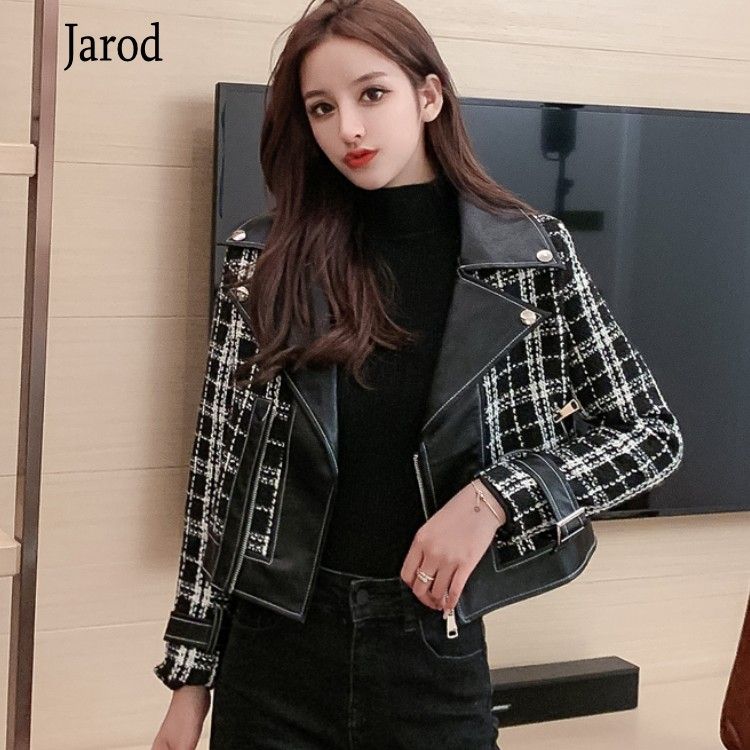 traje de abrigo pequeño con cuel Chaqueta de cuero de PU para mujer traje de abrigo pequeño con cuel Chaqueta de cuero de PU para mujer
