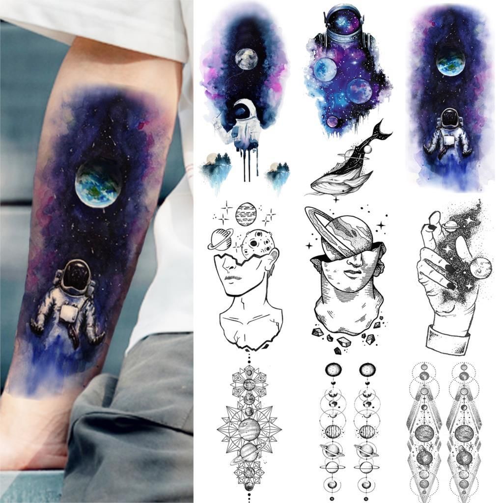 Tinta Para Tatuagem Temporaria Falso Azul Da Aguarela Galaxy Astronaut Tatuagens Temporarias Outer Space Man Body Art Tatuagens Adesivos Antebraco Planets Pensador Tatoos T200730 Tattoo Oriental De Linjun09 13 85 Pt Dhgate Com
