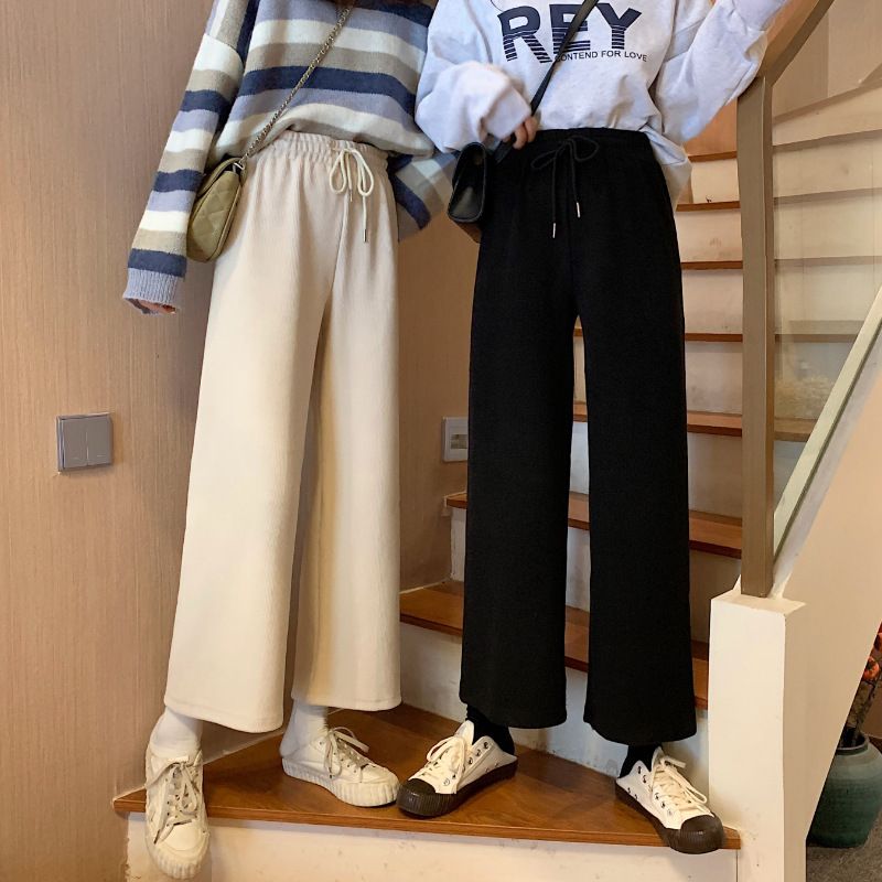 black wide leg casual trousers