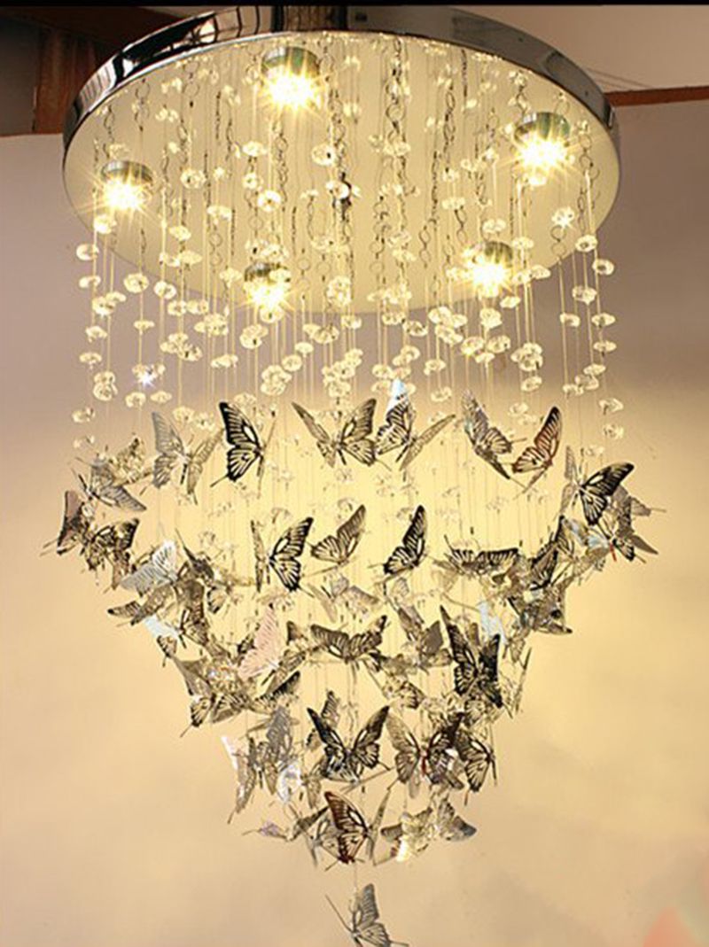 Modern Chrome Butterfly Crystal Chandelier LED Pendant Lamp Living Room