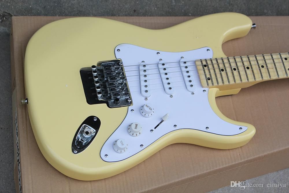 Wholesale Light Yellow Electric Guitar With Floyd Rose,Scalloped Maple