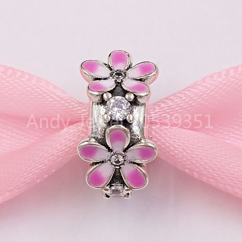 Authentic 925 Silver Beads Pink Daisy 
