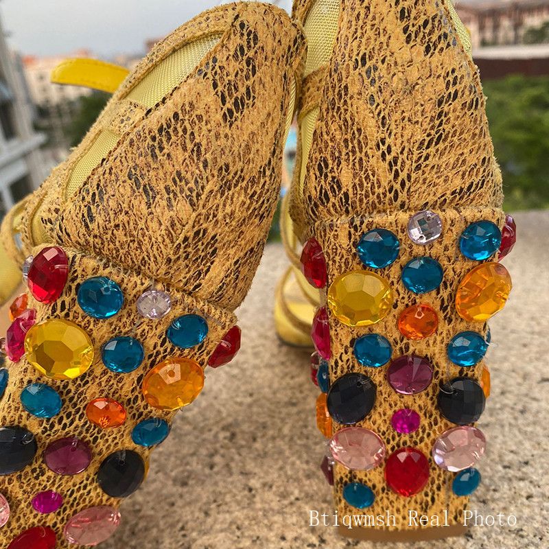 yellow rhinestone sandals