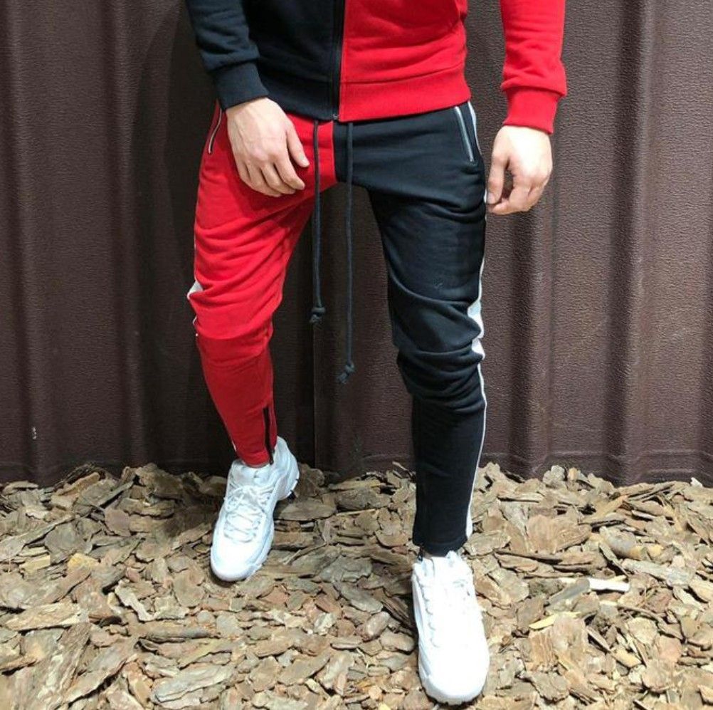 half red half black pants