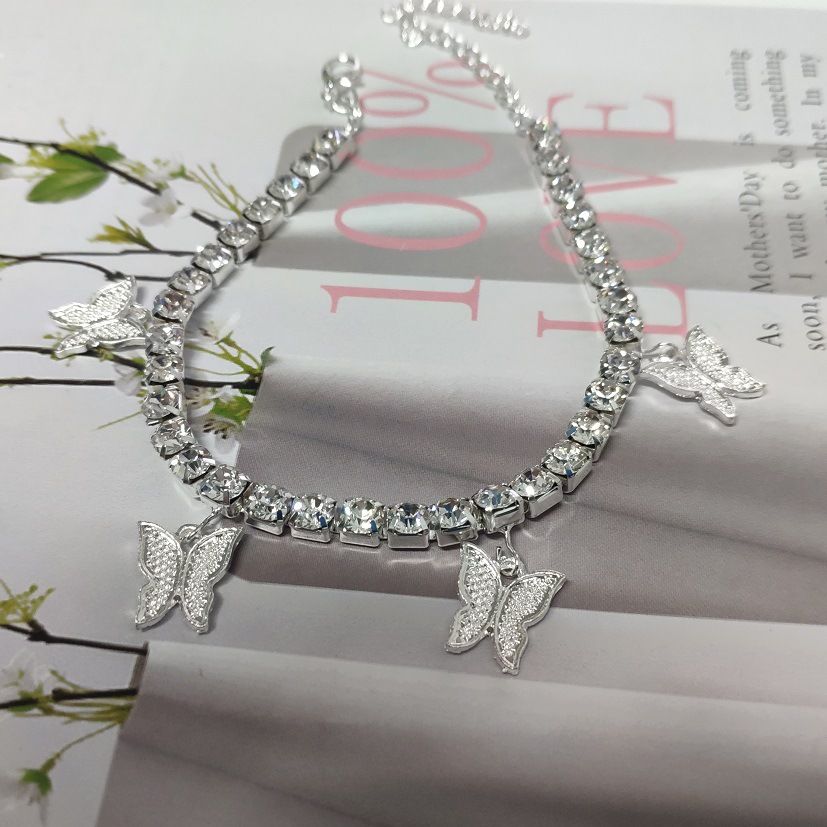 Blanc strass Argent Papillon