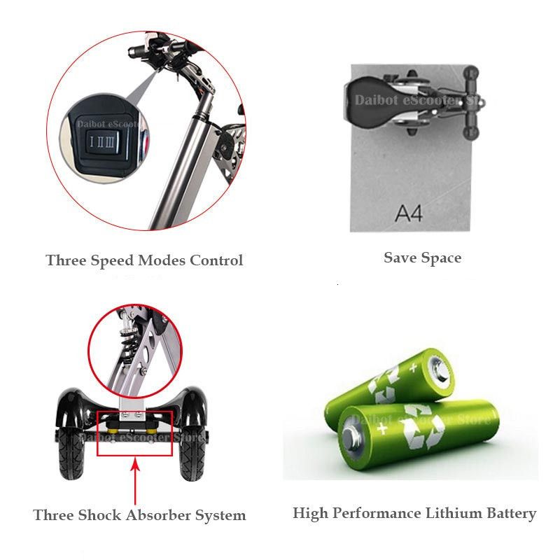 Daibot Folding Three Wheels Electric Scooter Electric Scooters 8`` 250W 36V Portable Electric Bikes Adults With Double Absorber (29)