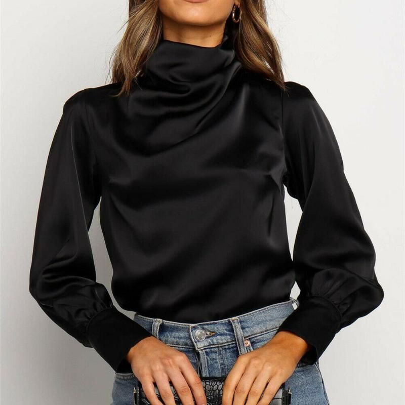 De Mujer Camisas Seda De Otoño Satén Satén Negras Manga Larga Cuello Alto Chic Blusa Sólida 2021 Más Pequeño De 19,86 € |