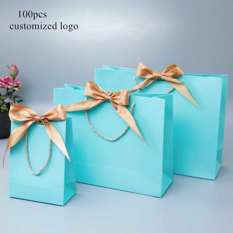 10Pcs Tiffany Blue Paper Bag Kraft Packaging Gift Paper Bag