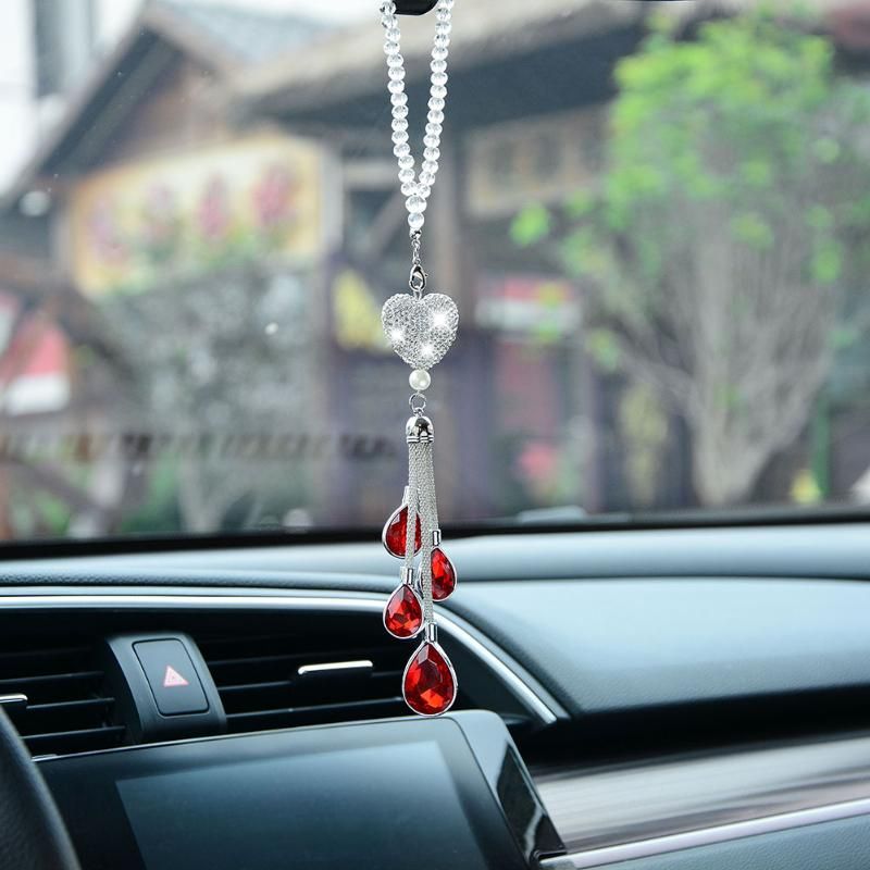 Car Miroir Pendentif en Cristal Rearview Suspendu Ornement Voiture Accessoires Sparkly Coeur arrière de Voiture Voir Mirror Charm Bling Accessoires Voiture 