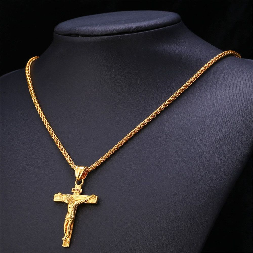 Collar De Cadena De Plata De Oro Para Hombres Pieza De Jesús 18k Chapado En Acero Inri Crucifijo Cruz De De 0,98 € | DHgate
