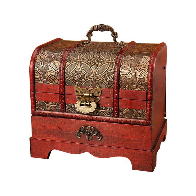 Decorative Trinket Jewelry Storage Box Handmade Vintage Wooden Treasure Case US