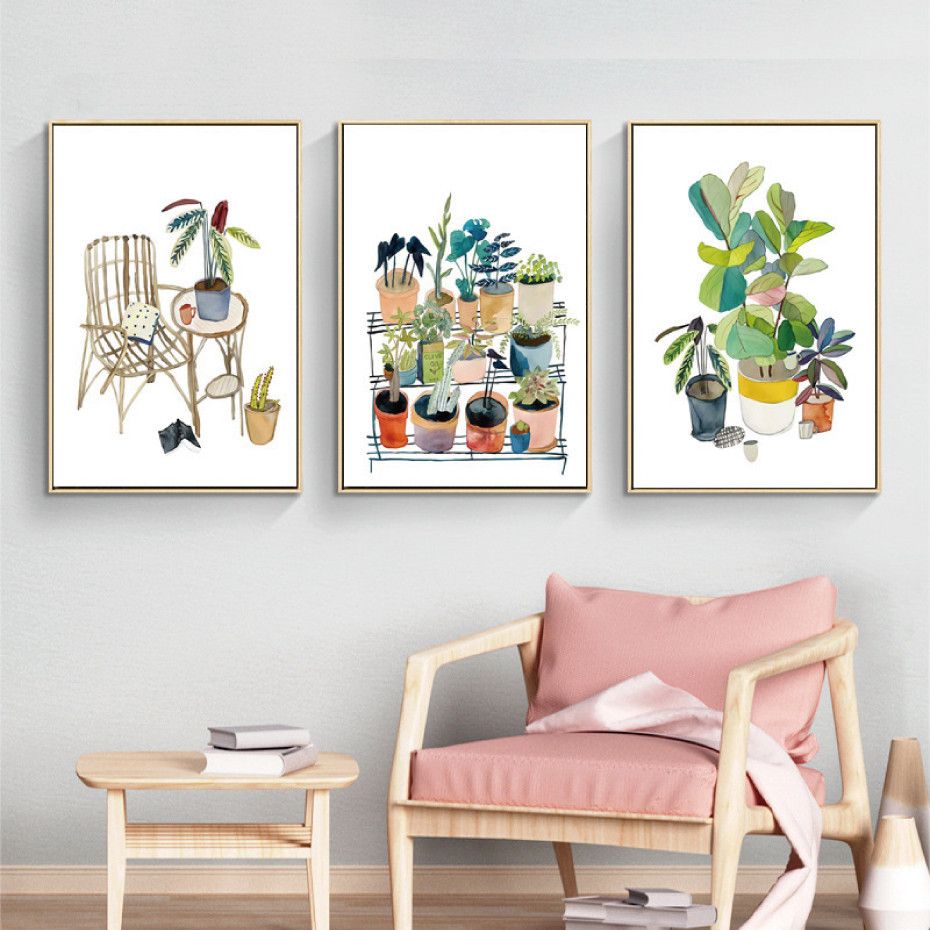 2020 Poster Cartoon Green Potted Plant Canvas Painting Plant Picture Home Wall Art For Childrens Bedroom Modern Home Decoration From Haloqueen 3 61 Dhgate Com