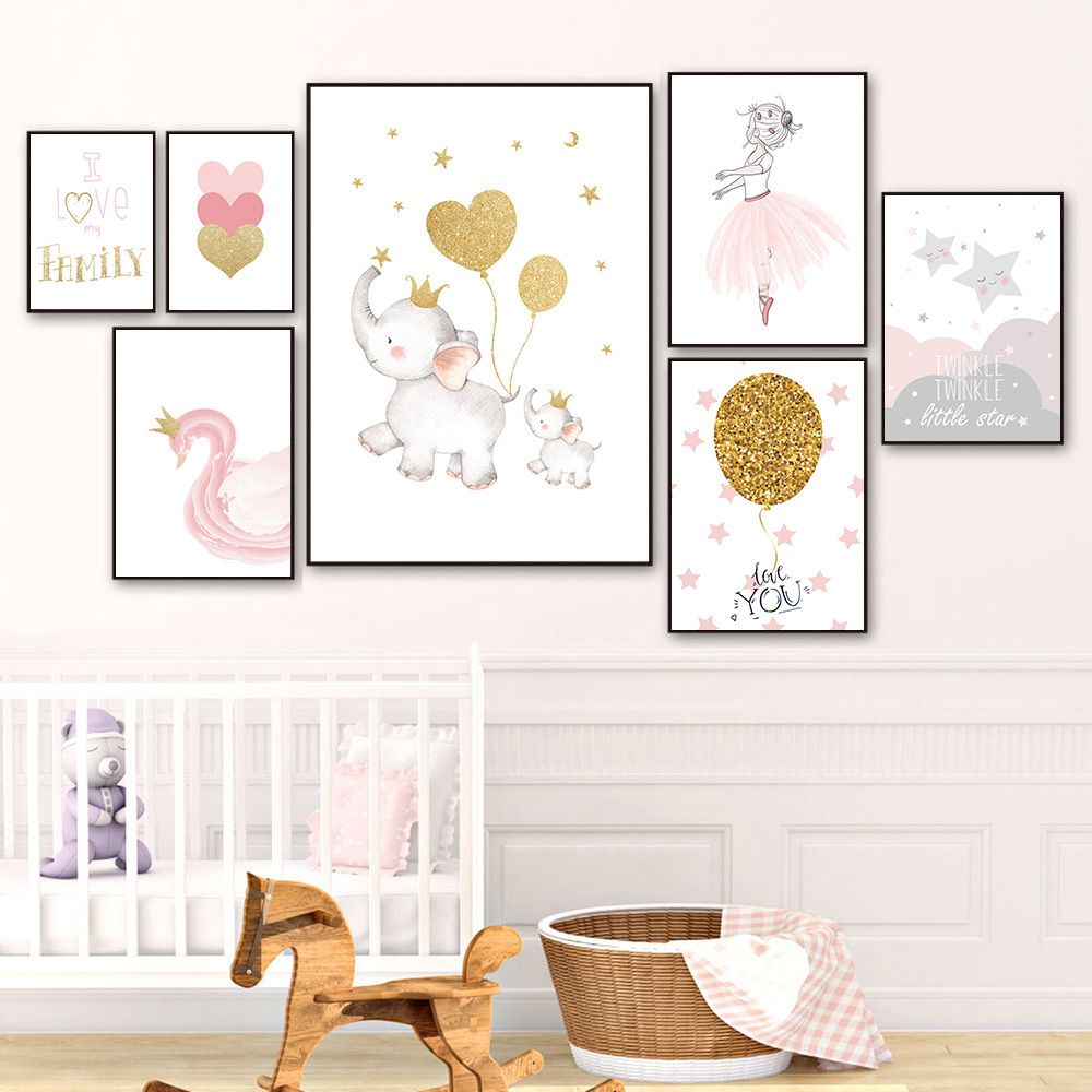 2020 Swan Canvas Painting Ballet Wall Art Poster Kids Nursery Print Cartoon Elephant Posters Pink Star Wall Pictures Girl Room Decor From Haloqueen 4 4 Dhgate Com
