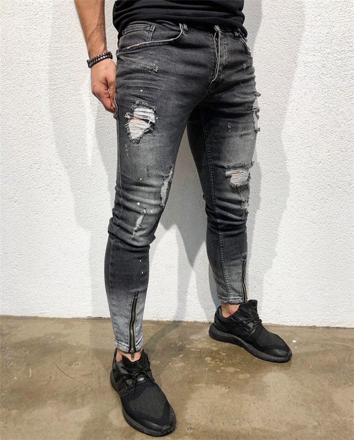 Compra Hombre Hombre Romado Vintage Jeans Hombre Cremallera Gris Negro  Lápiz Denim Pantalones Men Streetwear Moda Pantalones Barato | Entrega  Rápida Y Calidad | Es.Dhgate