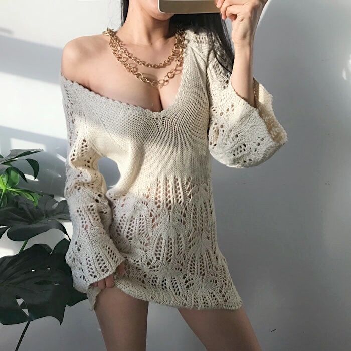 low cut sweater dress