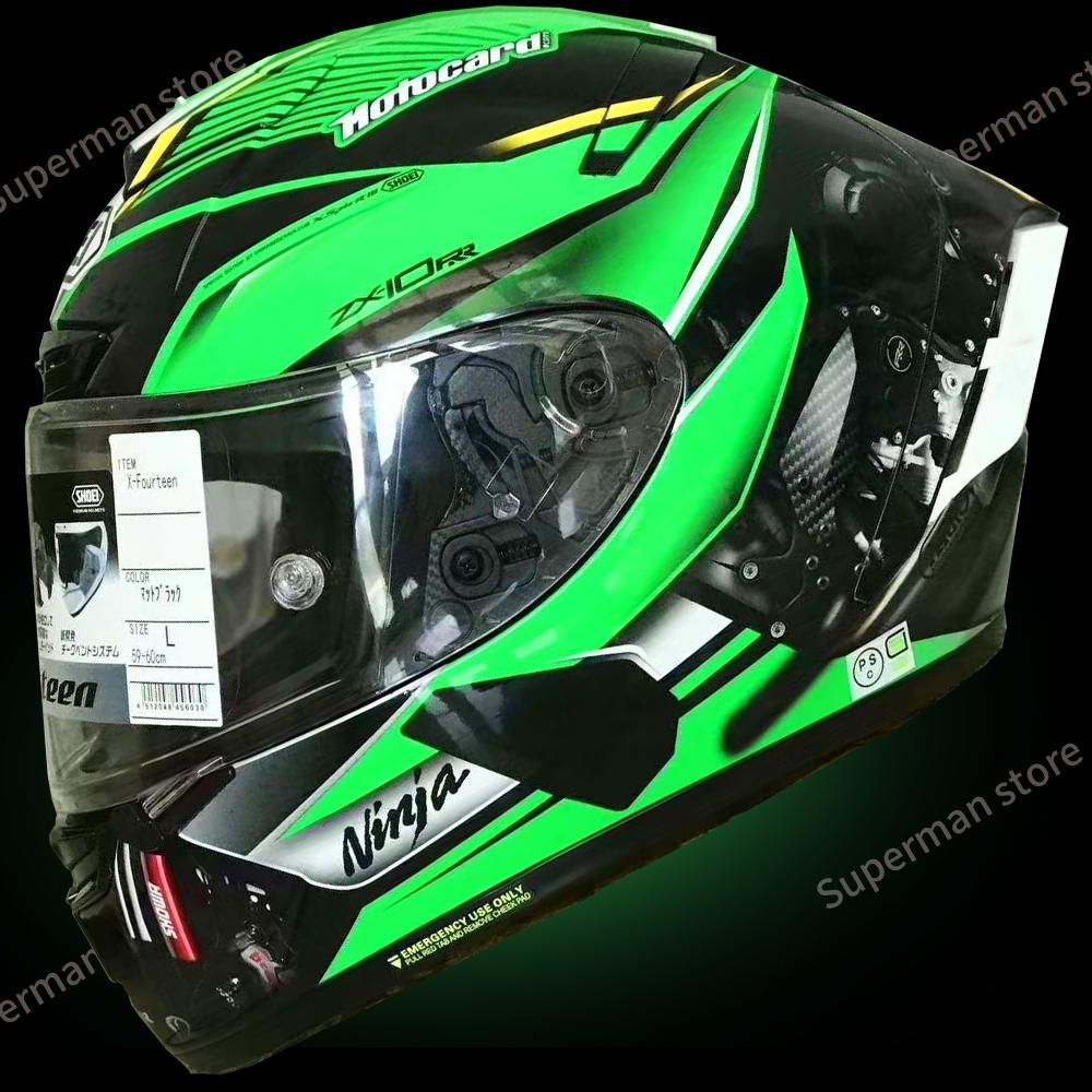 La cara llena X14 Kawasaki verde casco la motocicleta anti-vaho visera del casco de