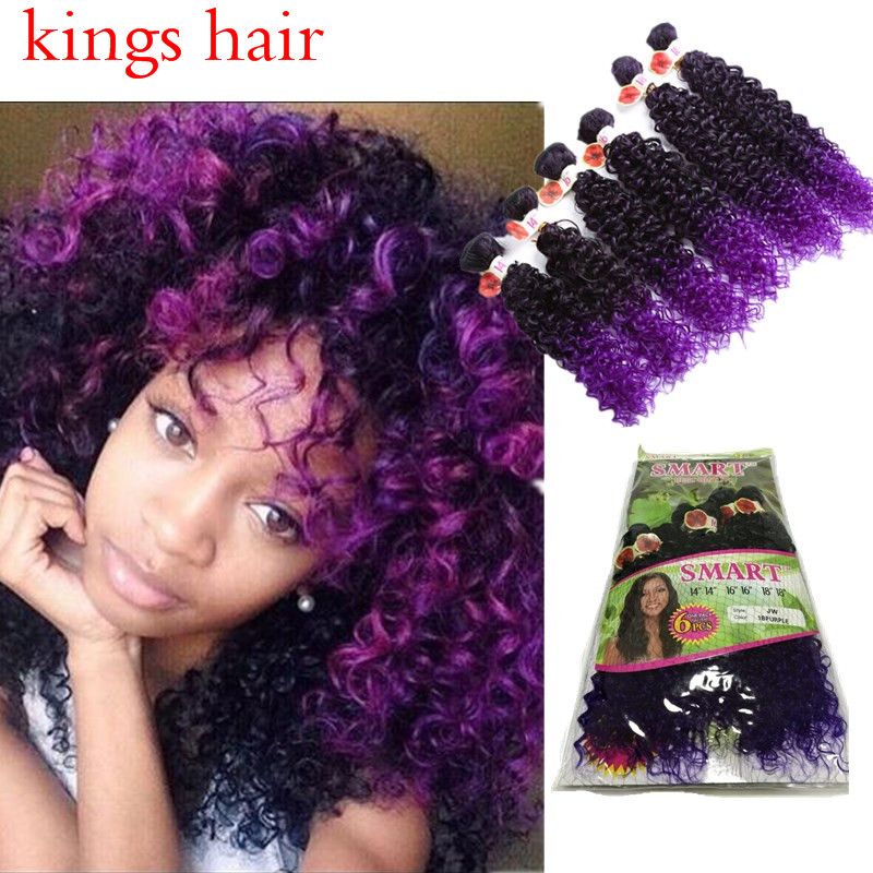 Ombre Purple Kinky Curly Hair Weave Synthetic Hair Weaving 6PCS/LOT Natural  Color T1b/30 Jerry Curly Hair Extension