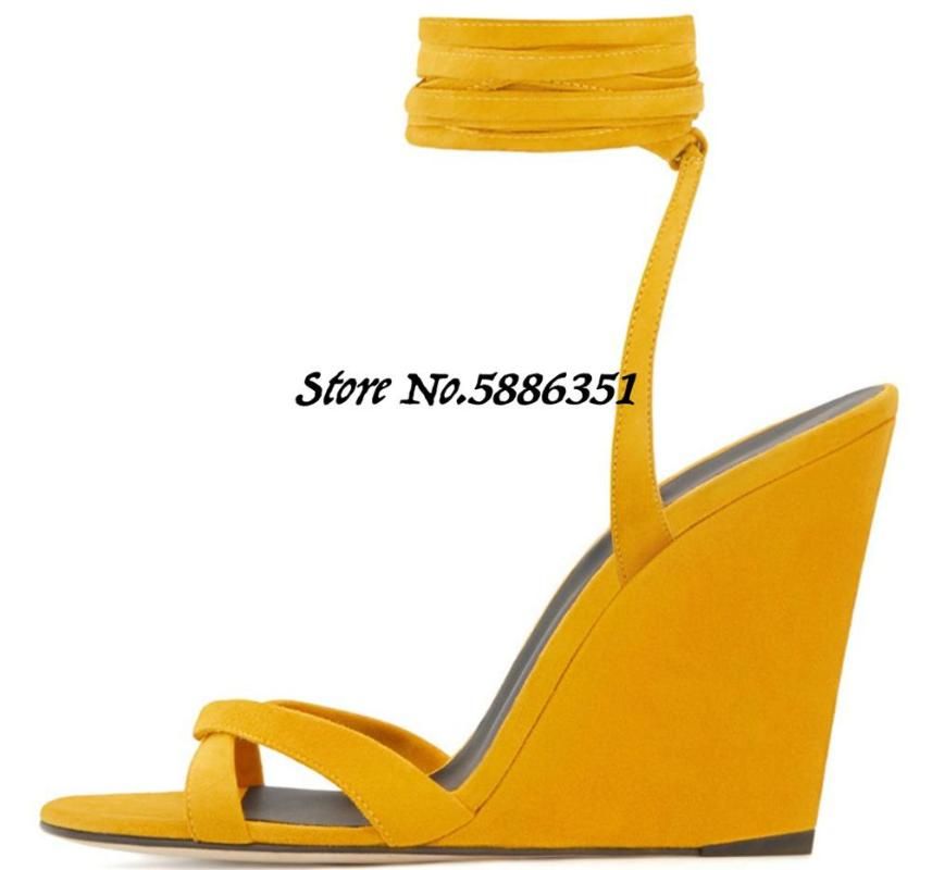 womens yellow wedge sandals