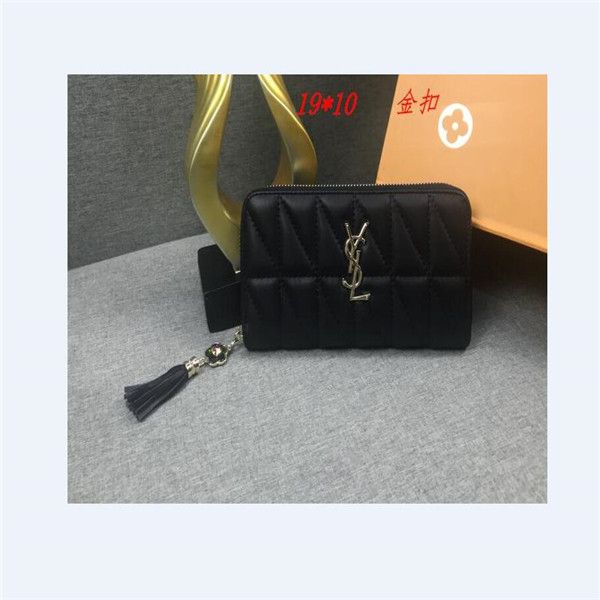 03 High Quality Ysl New Womens Long Zipper Wallet Mens Bank Card Package Coin Purse Leather ...