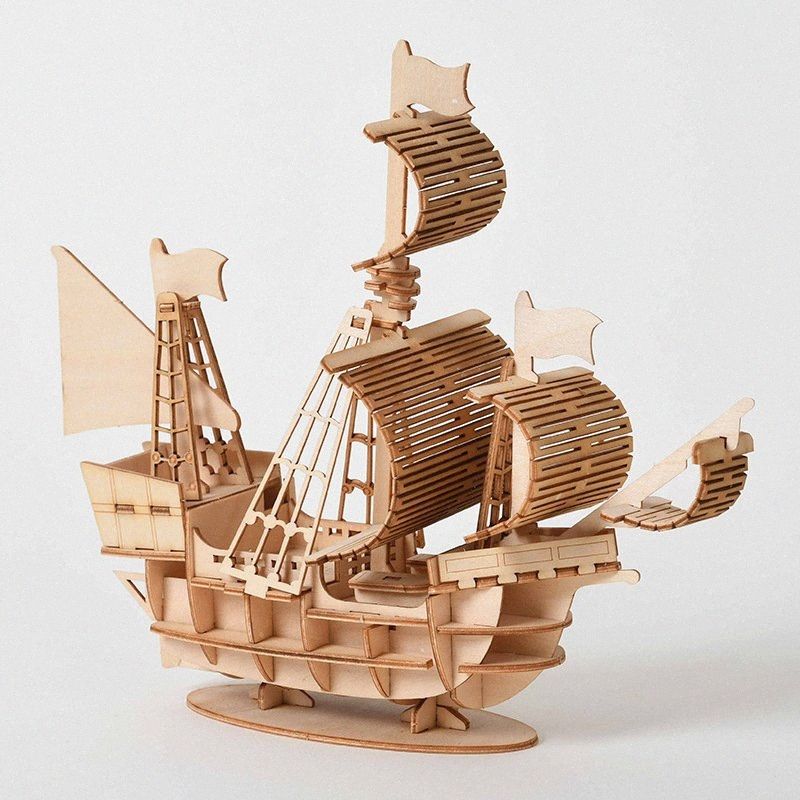 2021 Laser Cutting DIY Sailing Ship Toys 3D Wooden Puzzle Toy Assembly
