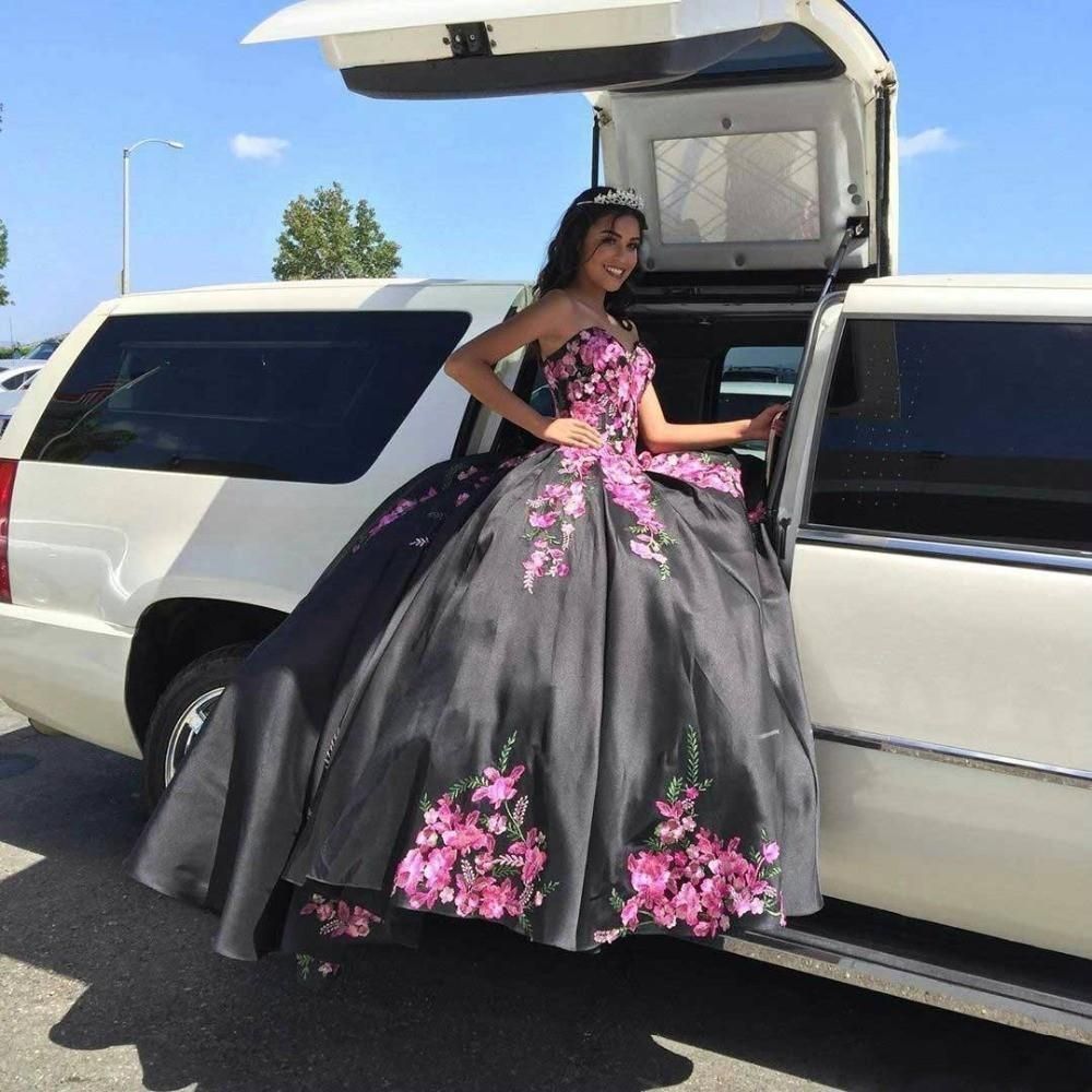 Compra Bordado Damas Vestidos De Quinceañera Negro Satén Parte Posterior  Del Corsé De La Vendimia Vestidos De Charro Dulce 16 Del Vestido De Los  Vestidos De Bola Barato | Entrega Rápida Y